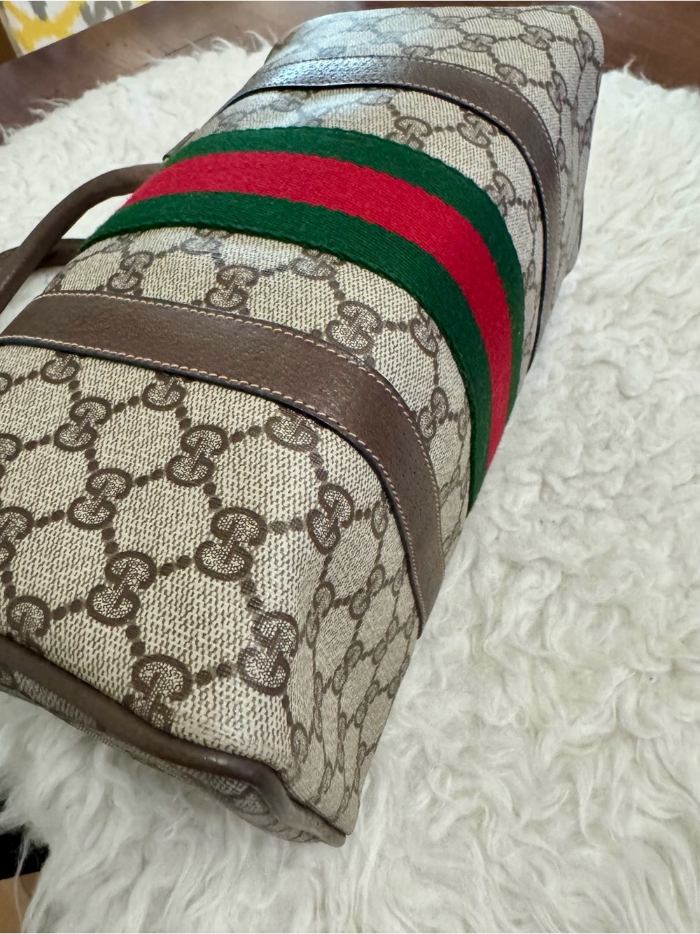 Gucci Beige GG Supreme 27 Satchel with Red & Green Web Stripe - Picture 5 of 11